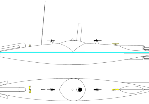 Submarine TCG Abdul Hamid 1886 (Submarine) - drawings, dimensions, pictures