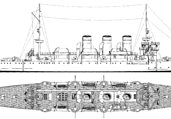 Крейсер TCG Mecidiye 1903 (Protected Cruiser) - чертежи, габариты, рисунки