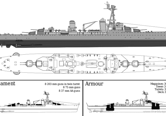 Военный корабль Tourville (1945) - чертежи, габариты, рисунки