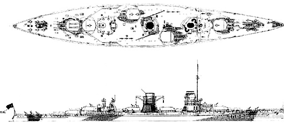 Боевой корабль Turkish Yavus (SMS Goeben) (1946) - чертежи, габариты, рисунки
