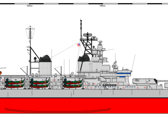 Боевой корабль USA BB-61 Iowa (1962) - чертежи, габариты, рисунки