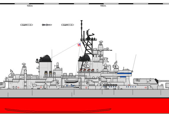 Боевой корабль USA BB-61 Iowa (1980) - чертежи, габариты, рисунки