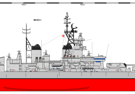 Боевой корабль USA BB-61 Iowa (1981) - чертежи, габариты, рисунки