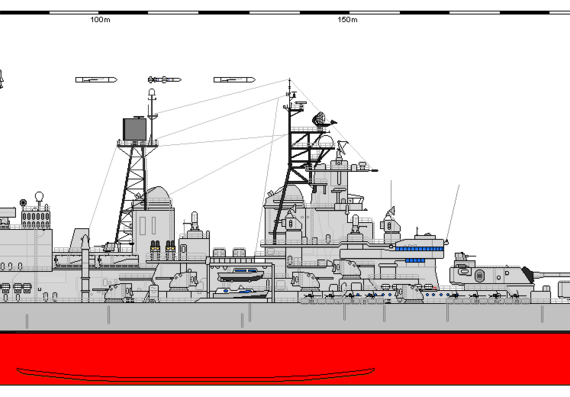 Боевой корабль USA BB-61 Iowa AU (1980) - чертежи, габариты, рисунки