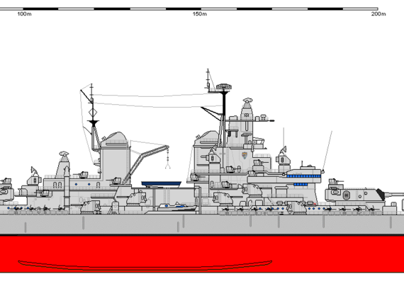 Боевой корабль USA BB-67 Iowa Montana AU (1944) - чертежи, габариты, рисунки