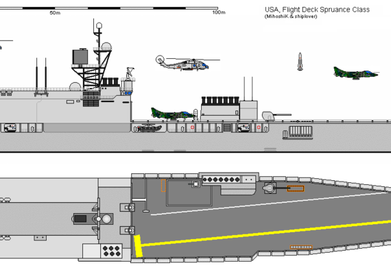 Destroyer USA DD-963 Flight Deck SPRUANCE - drawings, dimensions, figures