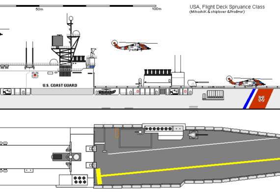 Destroyer USA DD-963 Flight Deck SPRUANCE 1a AU - drawings, dimensions, figures