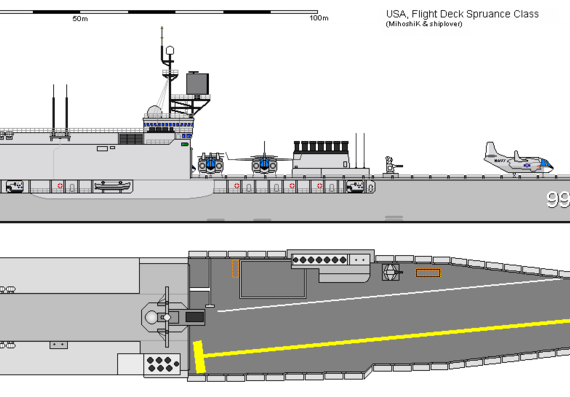 Эсминец USA DD-963 Flight Deck SPRUANCE AU - чертежи, габариты, рисунки