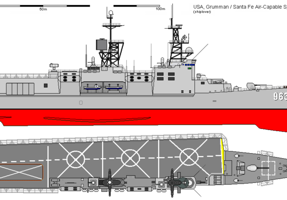 Эсминец USA DD-963 Spruance Santa Fe - чертежи, габариты, рисунки