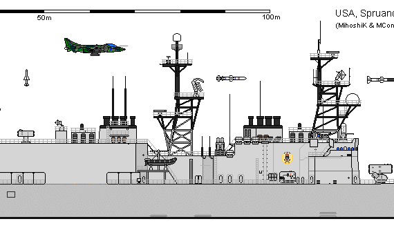 Destroyer USA DD-963 Spruance SkyHook AU - drawings, dimensions, figures