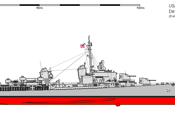 Корабль USA DM-34 Gearing Aaron Ward - чертежи, габариты, рисунки