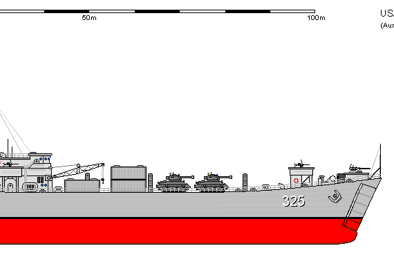 Корабль USA LST-1 Type Landing Ship Tank - чертежи, габариты, рисунки