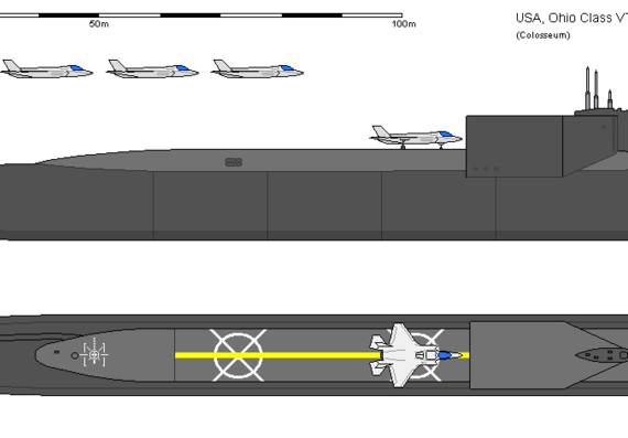 Корабль USA SSBN Ohio VTOL AU - чертежи, габариты, рисунки