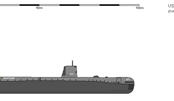 Корабль USA SSN-571 Nautilus - чертежи, габариты, рисунки
