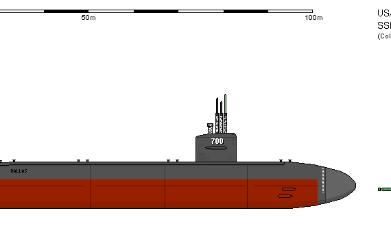 Корабль USA SSN-688 Los Angeles DALLAS - чертежи, габариты, рисунки