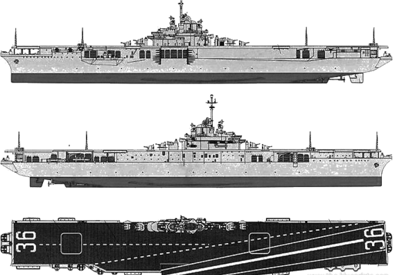 Aircraft carrier USN CV-36 Antietam (Aircraft Carrier) (1956) - drawings, dimensions, pictures