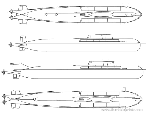 Подводная лодка СССР 949 Granit OSCAR I - чертежи, габариты, рисунки
