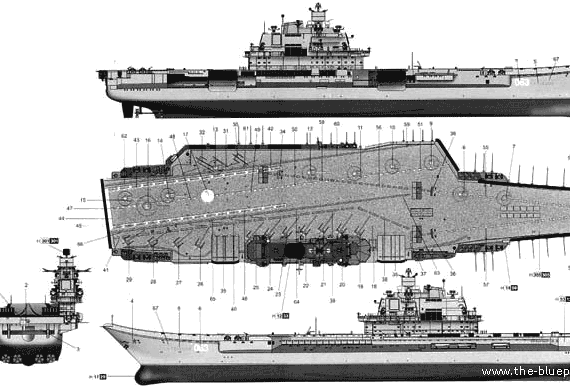 Боевой корабль СССР Admiral Kuznetsov - чертежи, габариты, рисунки