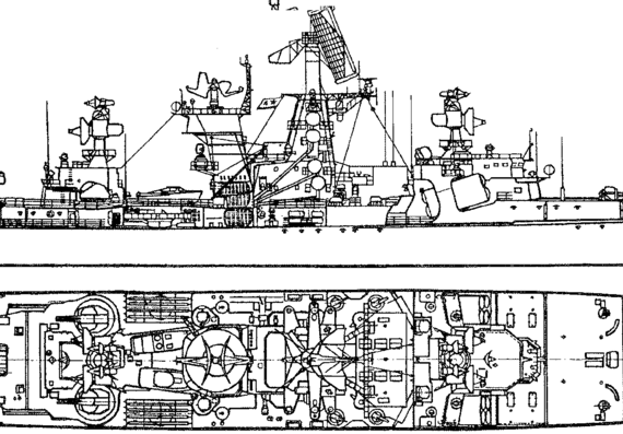 Корабль СССР Admiral Makarov (Kresta II Class Project A Missile Cruiser) (1973) - чертежи, габариты, рисунки