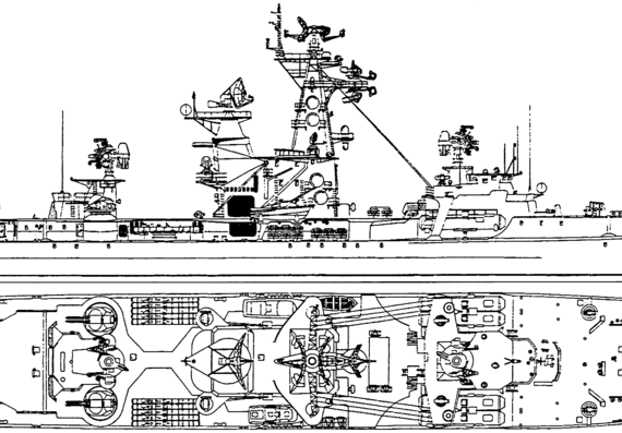 Корабль СССР Admiral Zozulya (Kresta I Class Project Missile Cruiser) (1964) - чертежи, габариты, рисунки