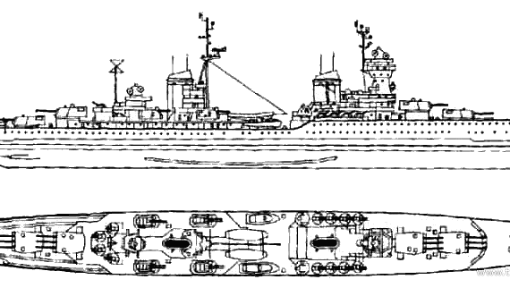 Боевой корабль СССР Capajev (Light Cruiser) (1950) - чертежи, габариты, рисунки