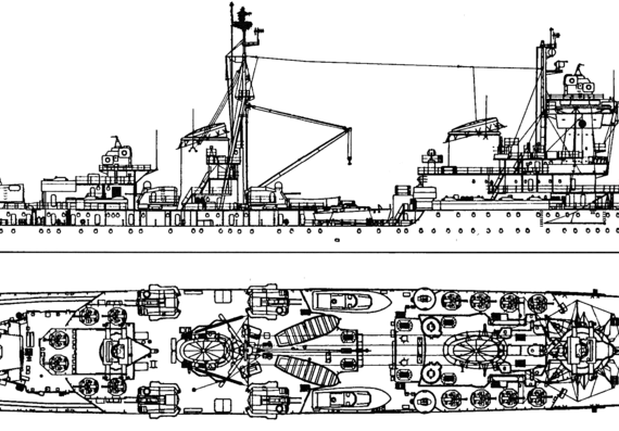 Корабль СССР Chapaev (Project 68K Light Cruiser) (1950) - чертежи, габариты, рисунки