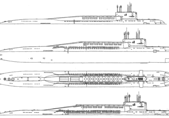 Подводная лодка СССР Delta III Class SSBN - чертежи, габариты, рисунки