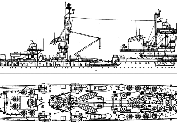Корабль СССР Frunze (Project 68K Light Cruiser) (1960) - чертежи, габариты, рисунки
