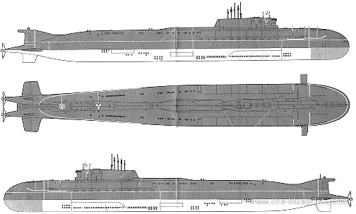Подводная лодка СССР K-141 Kursk (Oscar-II class submarine) - чертежи, габариты, рисунки