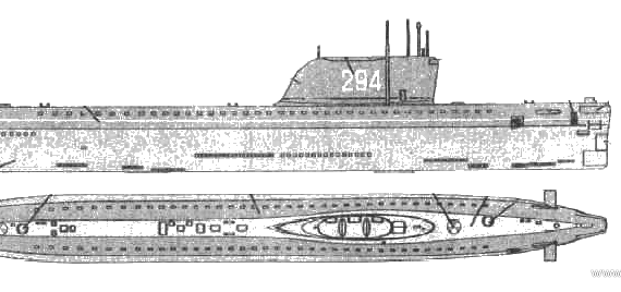 Корабль СССР K-19 (Submarine) - чертежи, габариты, рисунки