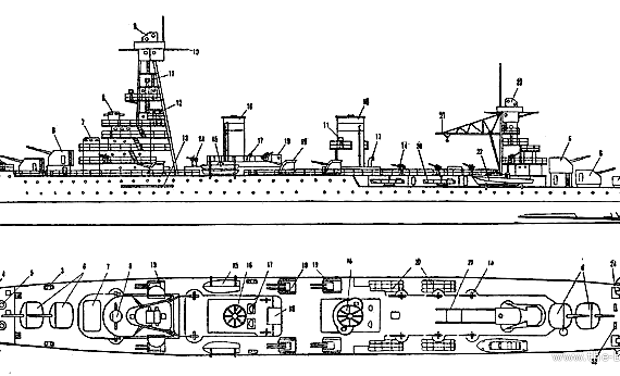 Эсминец СССР Krasny Kavkaz (Destroyer) - чертежи, габариты, рисунки