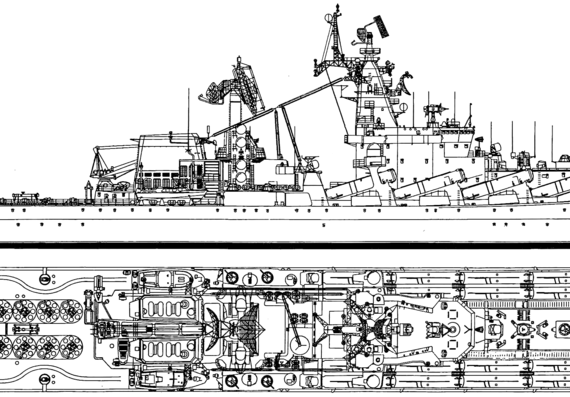 Корабль СССР Marshal Ustinov (Slava Class Project Missile Cruiser) (1989) - чертежи, габариты, рисунки