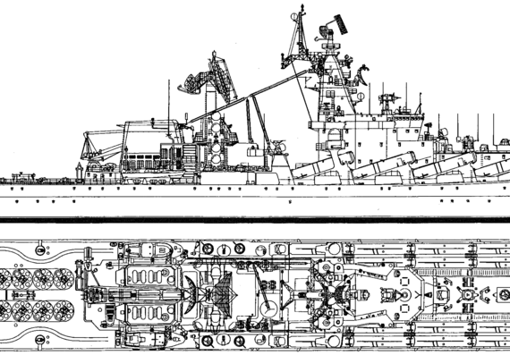 Корабль СССР Moskva (Slava Class Project Missile Cruiser) (1983) - чертежи, габариты, рисунки