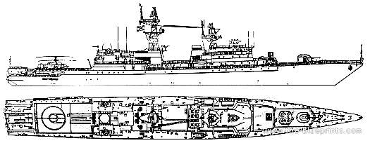USSR ship Neustrashimy (Frigate) - drawings, dimensions, pictures