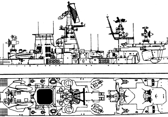 Корабль СССР Petropavlovsk (Kara Class Project B Missile Cruiser) (1974) - чертежи, габариты, рисунки