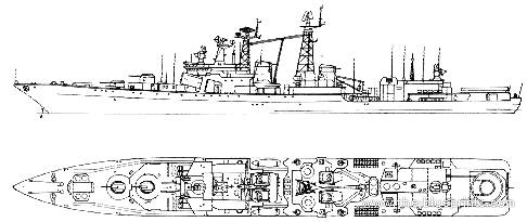 USSR submarine Project 1155.1 Fregat Udaloy II Admiral Chabanenko-class Large Anti-Submarine Ship - drawings, dimensions, pictures