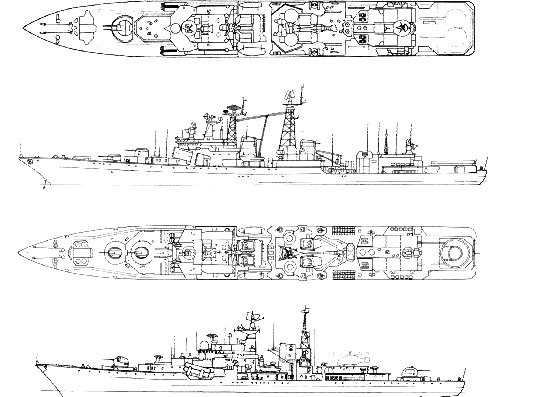 USSR submarine Project 1155 Fregat Udaloy I-class Large Anti-Submarine Ship - drawings, dimensions, pictures