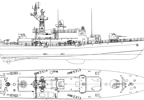 Подводная лодка СССР Project 1241P Molniya 2 Pauk-class Small Anti-Submarine Ship - чертежи, габариты, рисунки