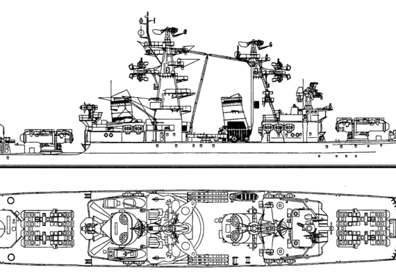 USSR cruiser Project 58 Grozny Admiral Golovko 1981 Kynda-class Guided Missile Cruiser - drawings, dimensions, pictures
