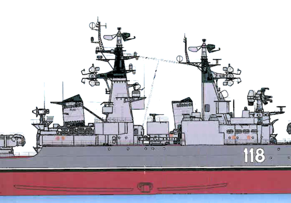 Крейсер СССР Project 58 Grozny Admiral Golovko Kynda-class Guided Missile Cruiser - чертежи, габариты, рисунки
