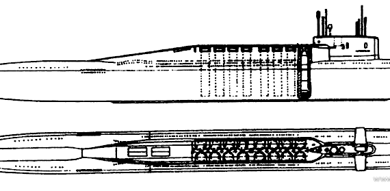 Подводная лодка СССР Project 667BDR Kalmar Delta III Class SSBN Submarine - чертежи, габариты, рисунки