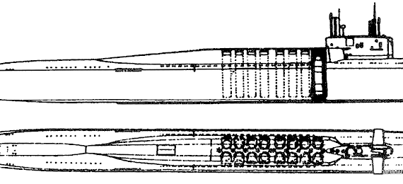 Подводная лодка СССР Project 667BD Murena-M Delta II class SSBN Submarine - чертежи, габариты, рисунки