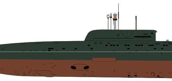 Подводная лодка СССР Project 945A Kondor Sierra II-class Submarine - чертежи, габариты, рисунки