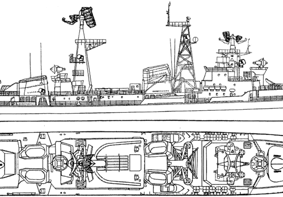 Корабль СССР Provorny (Kashin Class Project 61E Destroyer) (1965) - чертежи, габариты, рисунки