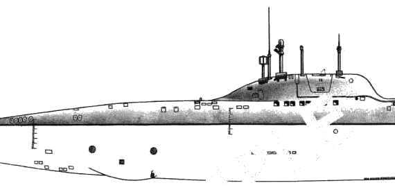 USSR submarine SSN Alfa - drawings, dimensions, pictures