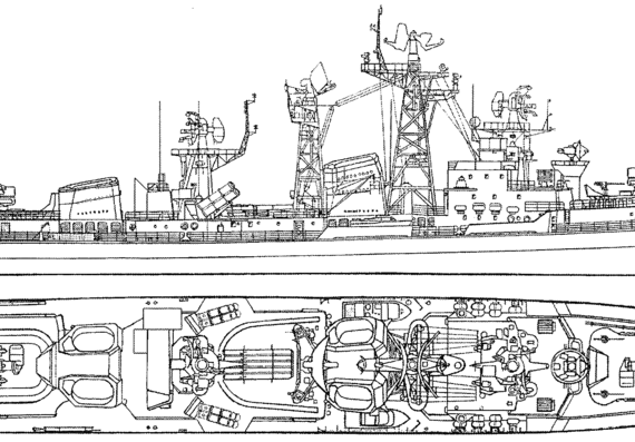 Корабль СССР Smetlivy (Kashin Class Project 61E Destroyer) (1965) - чертежи, габариты, рисунки