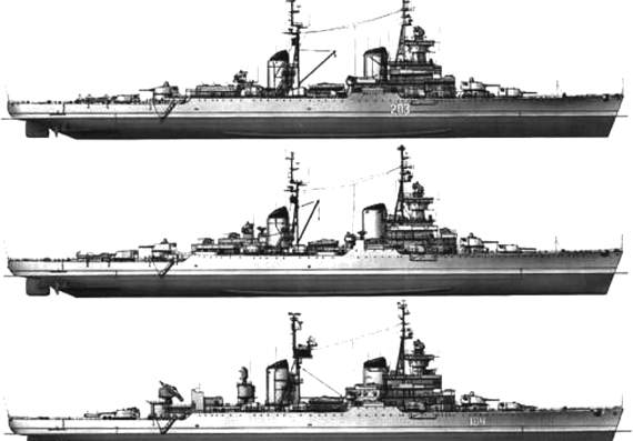 USSR combat ship Sverdlov class - drawings, dimensions, pictures