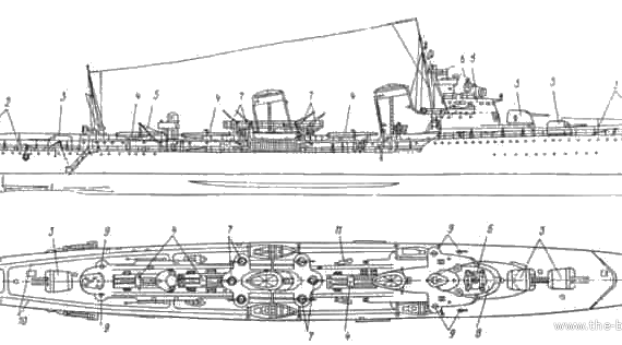 USSR destroyer Tashkent (Destroyer) (1936) - drawings, dimensions, pictures