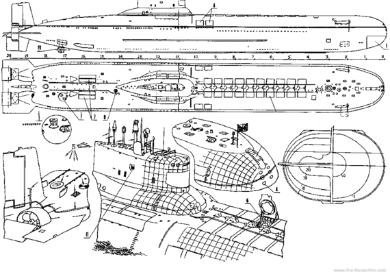 USSR submarine Typhoon Class 2 - drawings, dimensions, pictures