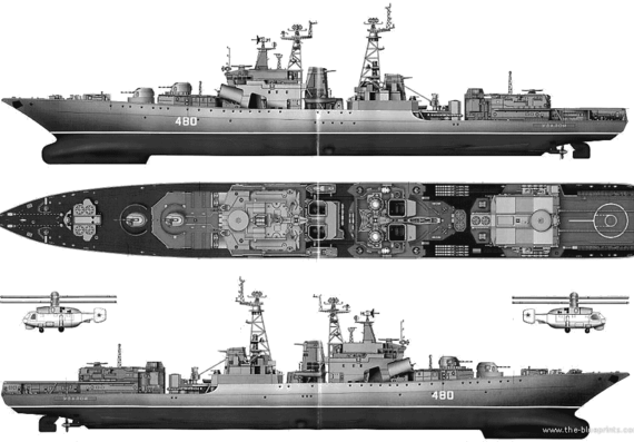 USSR ship Udaloy (Destroyer) - drawings, dimensions, pictures
